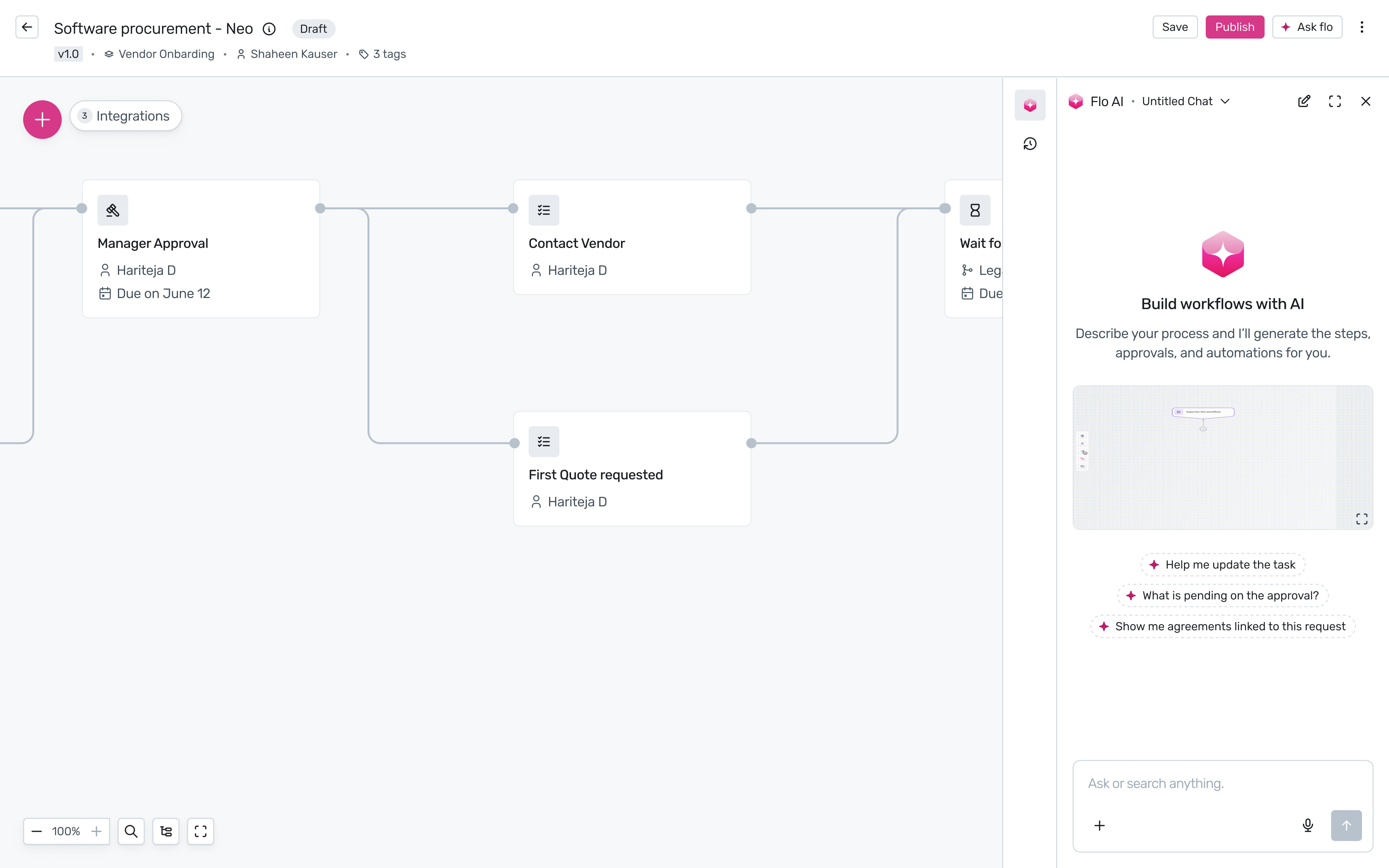 Workflow builder with Flo AI configuration panel